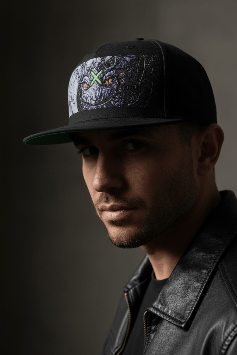 Icy Blue Yin Yang Flat Bill Cap — Balance of Cold & Heat EmbroideredEmber Spirit Apparel