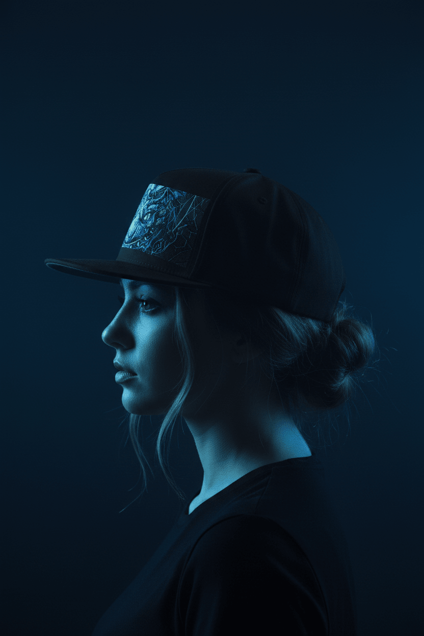 Icy Blue Yin Yang Flat Bill Cap — Balance of Cold & Heat EmbroideredEmber Spirit Apparel