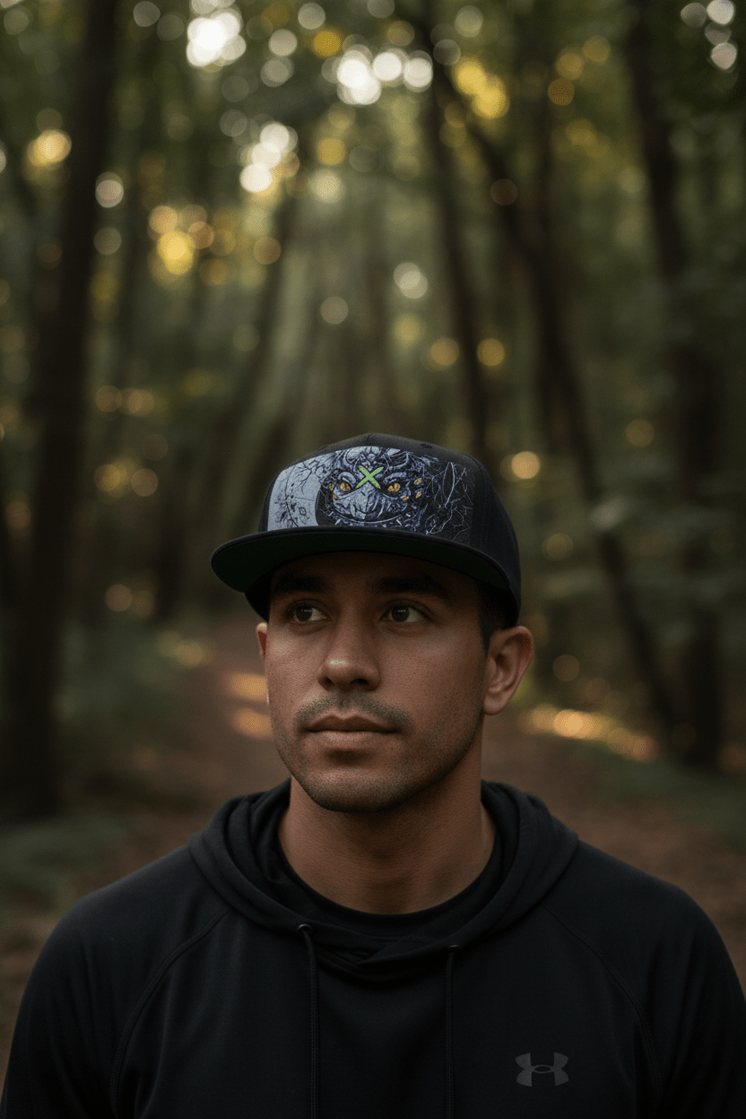 Icy Blue Yin Yang Flat Bill Cap — Balance of Cold & Heat EmbroideredEmber Spirit Apparel