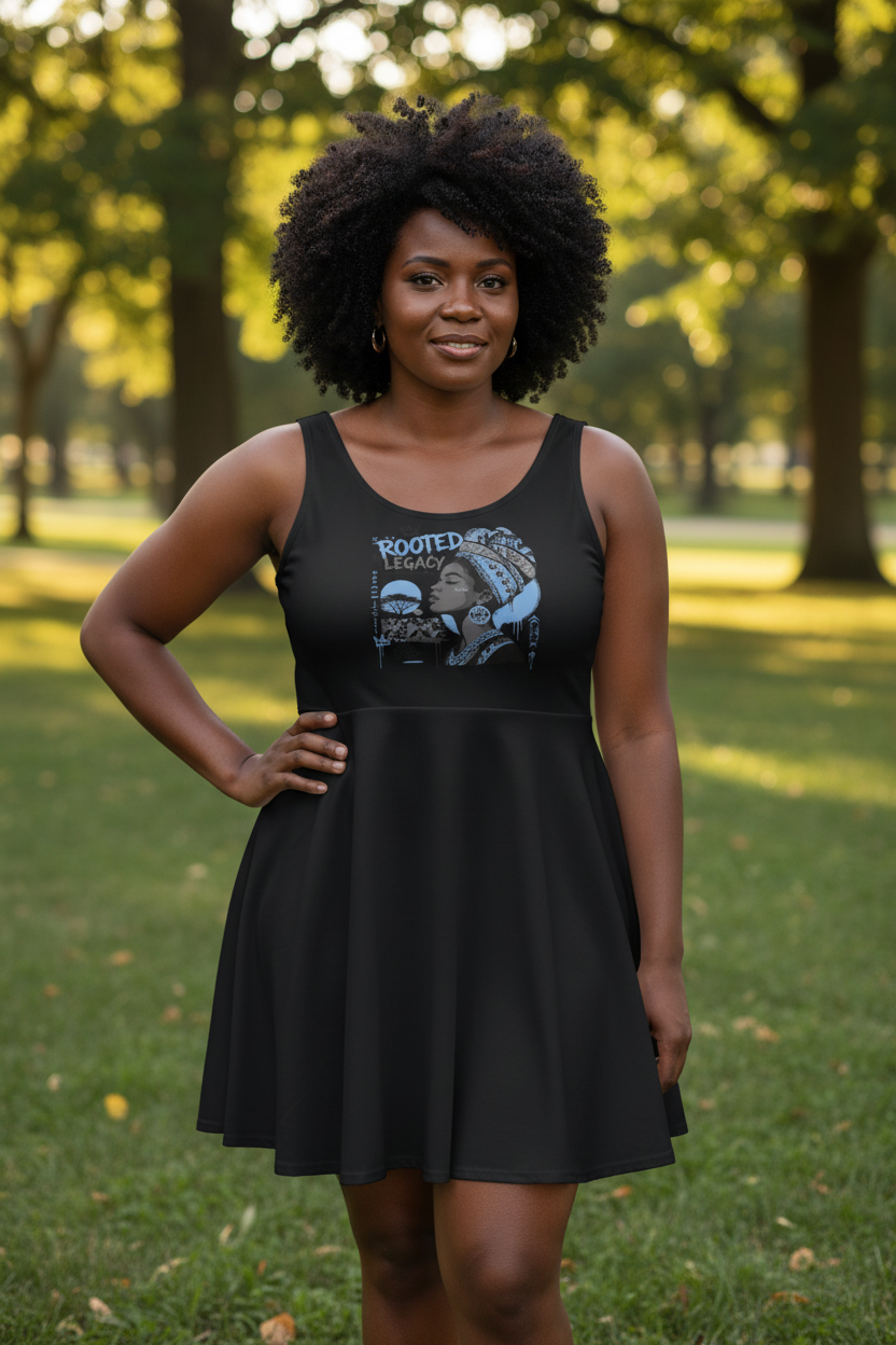 Rooted Legacy Women's African Queen Skater Dress — Empowered Vintage Graphic