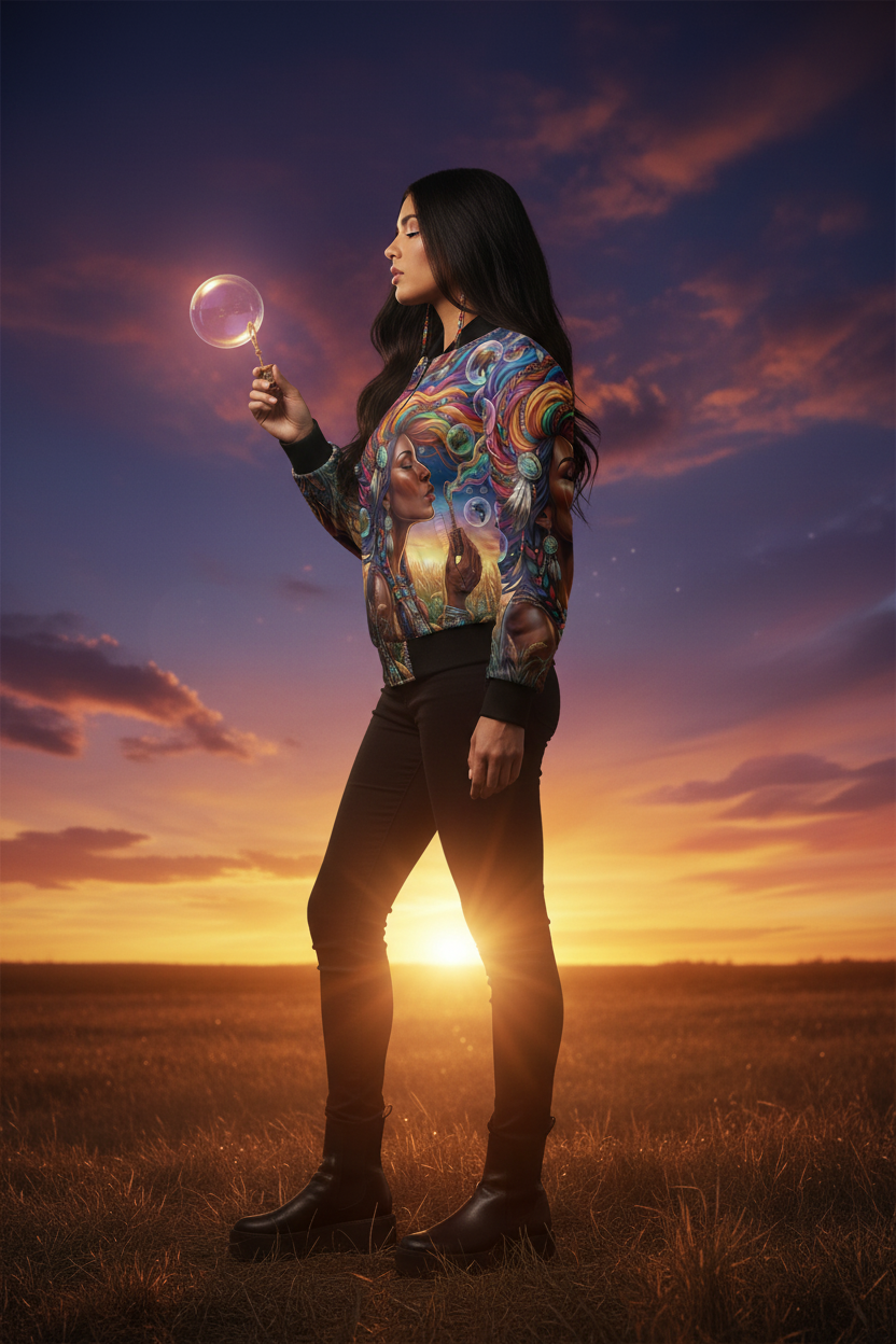 Native Women Spreading Seeds Of Knowledge Women's Bomber Jacket (AOP)