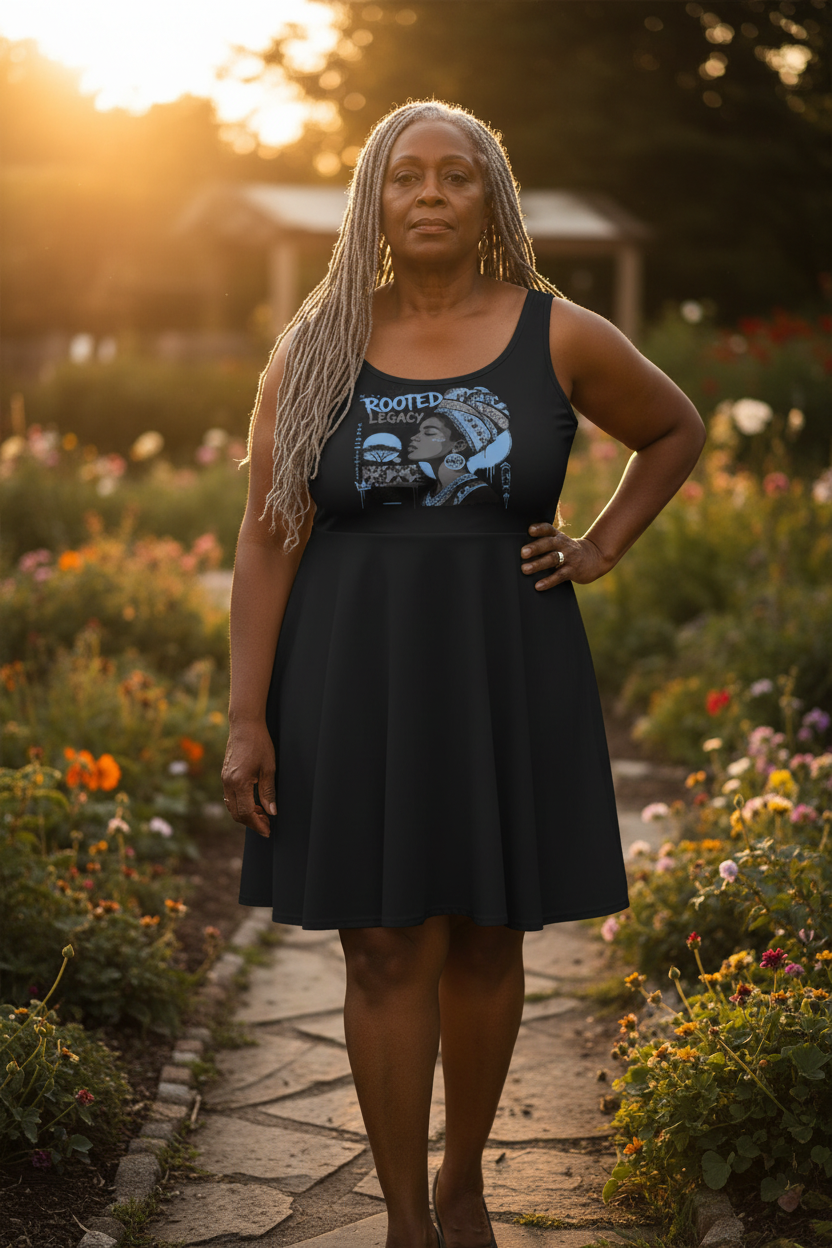 Rooted Legacy Women's African Queen Skater Dress — Empowered Vintage Graphic