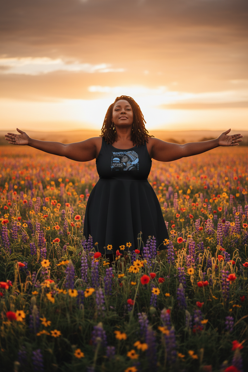 Rooted Legacy Women's African Queen Skater Dress — Empowered Vintage Graphic