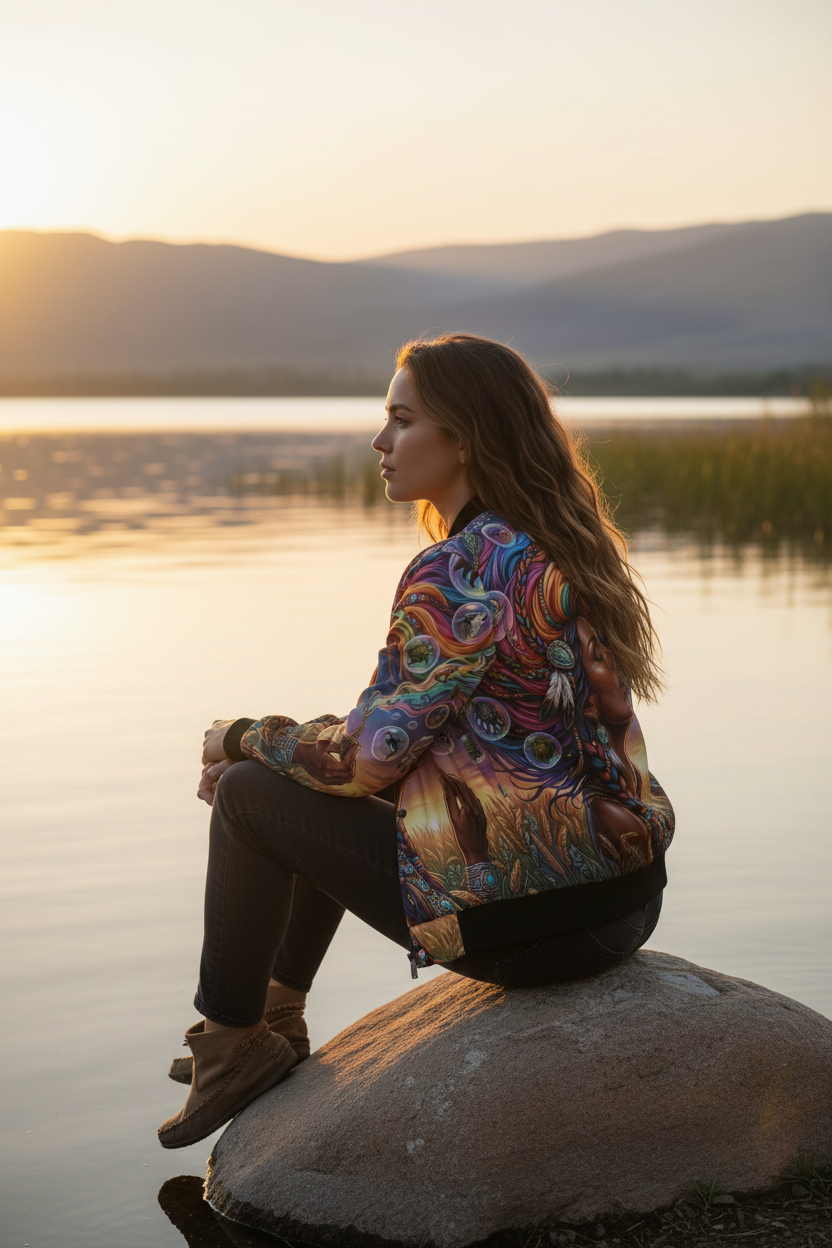 Native Women Spreading Seeds Of Knowledge Women's Bomber Jacket (AOP)