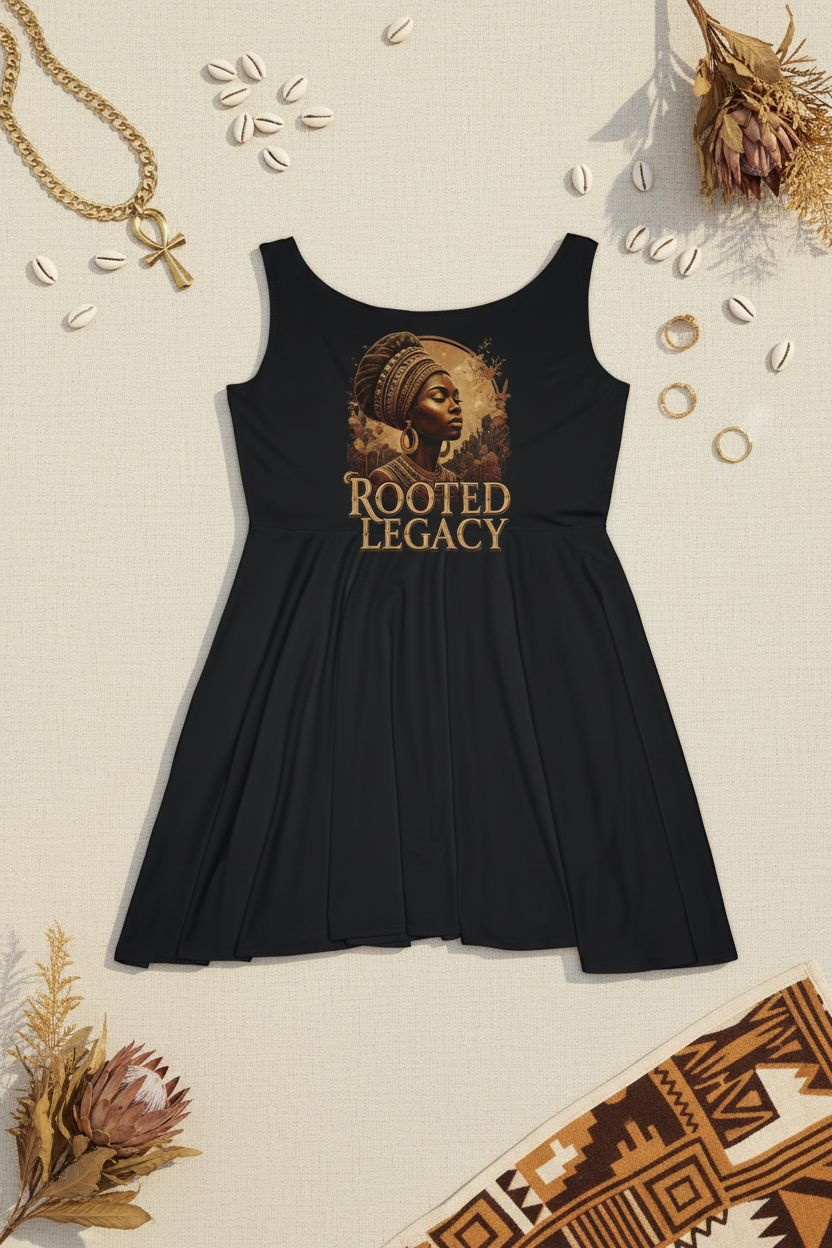 Rooted Legacy Women's African Queen Skater Dress — Empowered Vintage Graphic