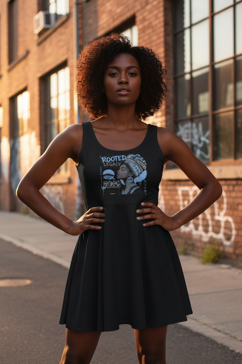 Rooted Legacy Women's African Queen Skater Dress — Empowered Vintage Graphic
