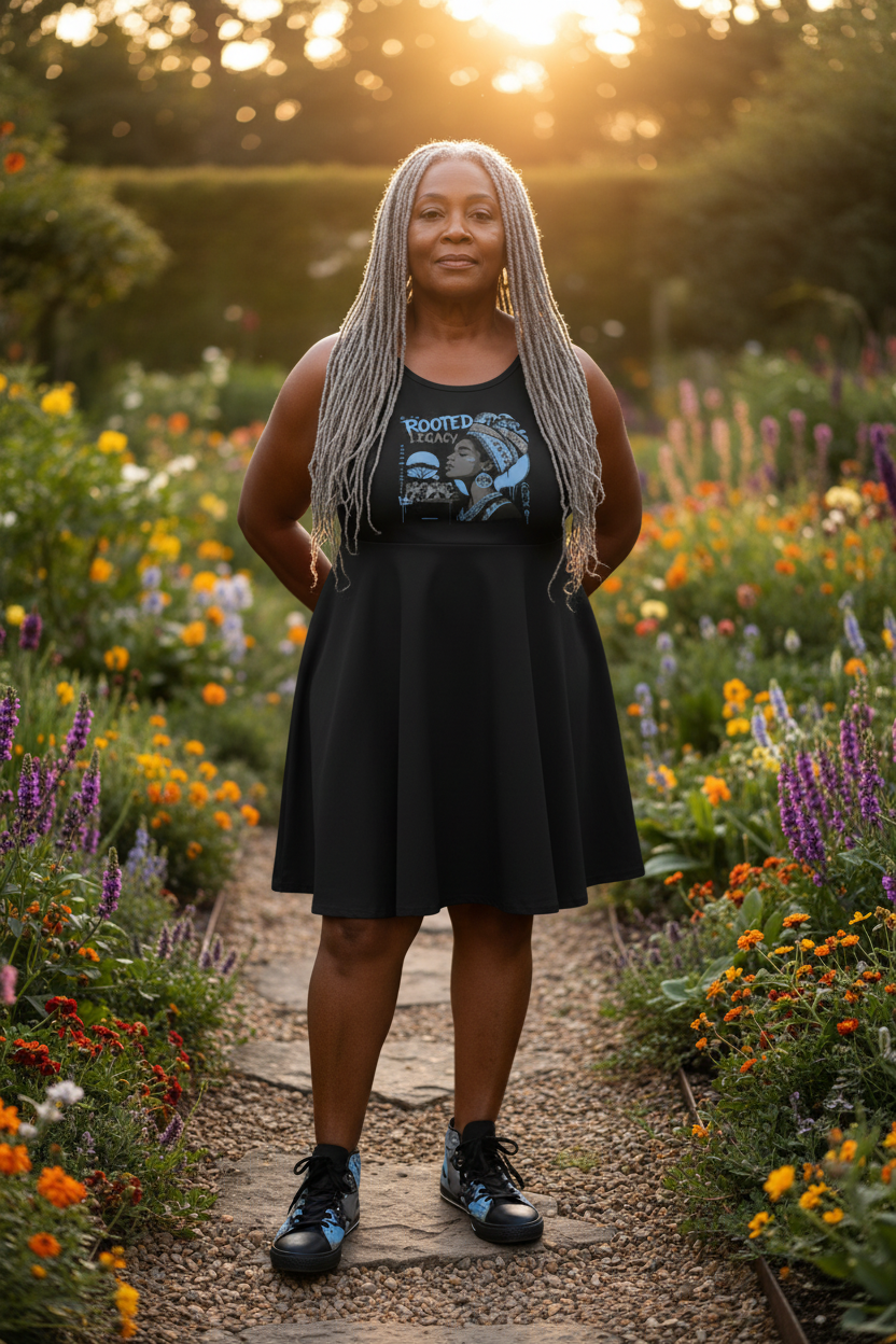 Rooted Legacy Women's African Queen Skater Dress — Empowered Vintage Graphic