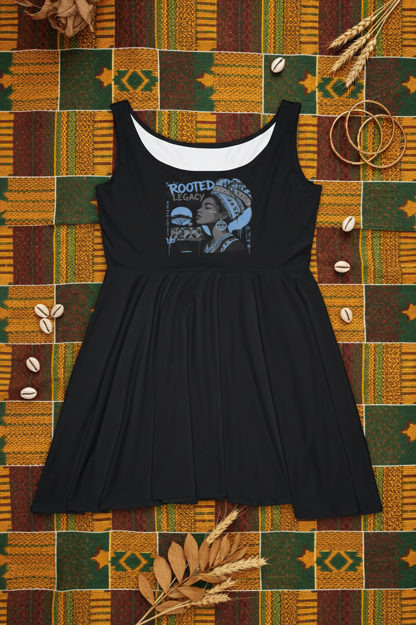 Rooted Legacy Women's African Queen Skater Dress — Empowered Vintage Graphic