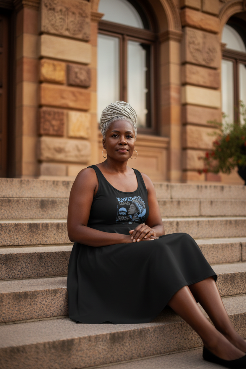 Rooted Legacy Women's African Queen Skater Dress — Empowered Vintage Graphic