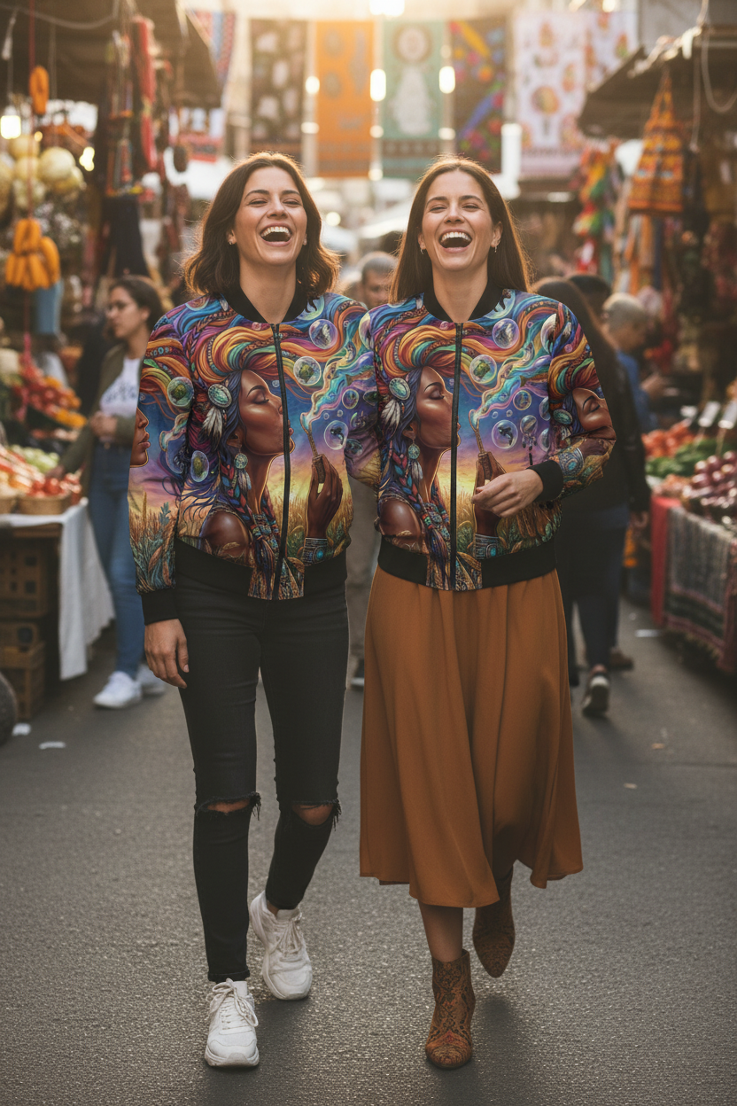 Native Women Spreading Seeds Of Knowledge Women's Bomber Jacket (AOP)