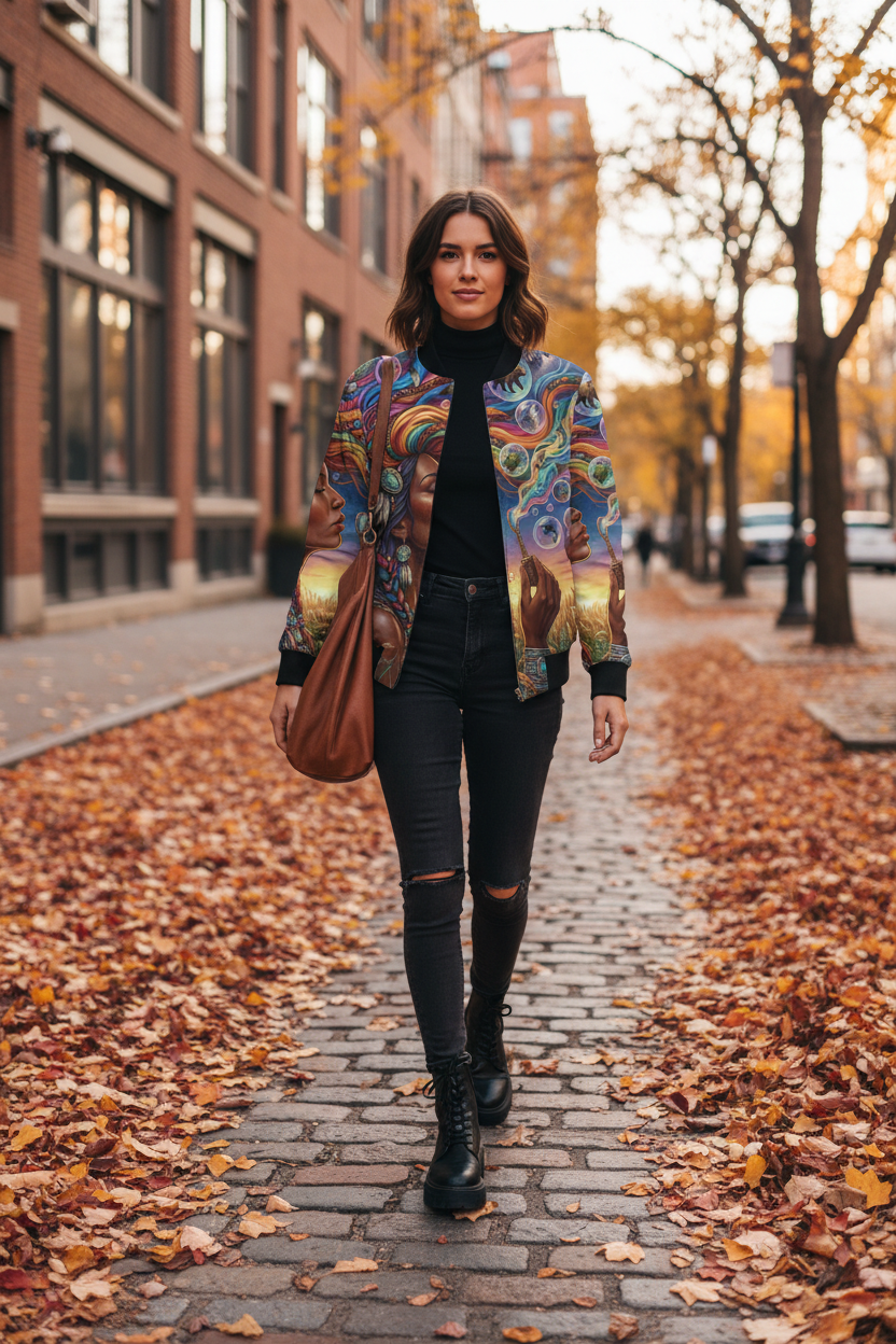 Native Women Spreading Seeds Of Knowledge Women's Bomber Jacket (AOP)