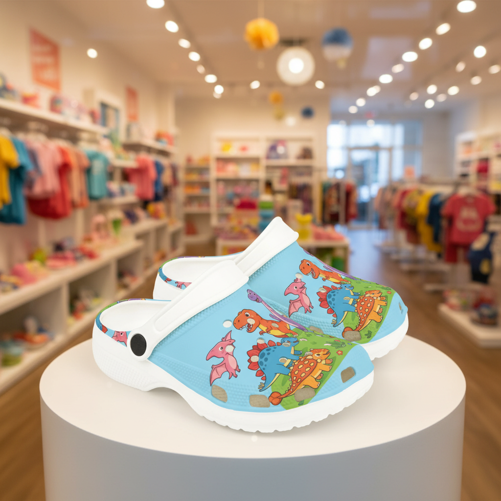 Kids Foam Clogs - Colorful Dinosaur Pond All - Over PrintEmber Spirit Apparel