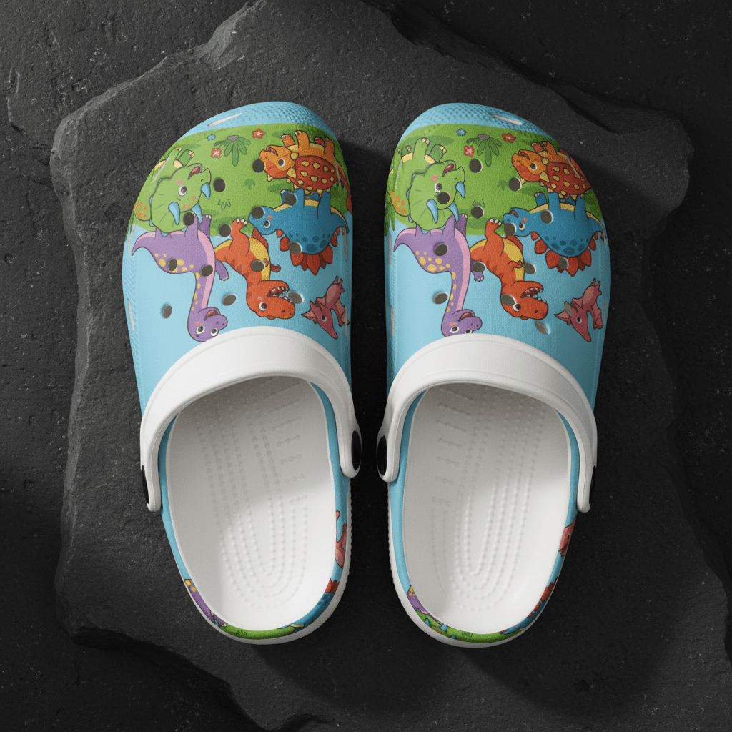 Kids Foam Clogs - Colorful Dinosaur Pond All - Over PrintEmber Spirit Apparel