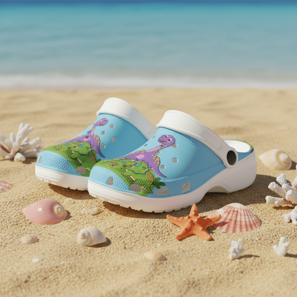 Kids Foam Clogs - Colorful Dinosaur Pond All - Over PrintEmber Spirit Apparel