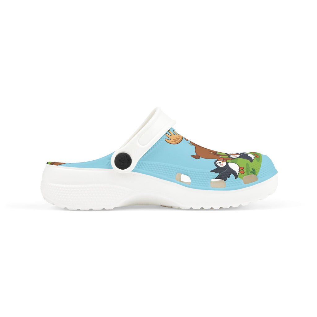 Kids Foam Clogs — Cute Moose & Puffin All - Over Print (Blue)Ember Spirit Apparel