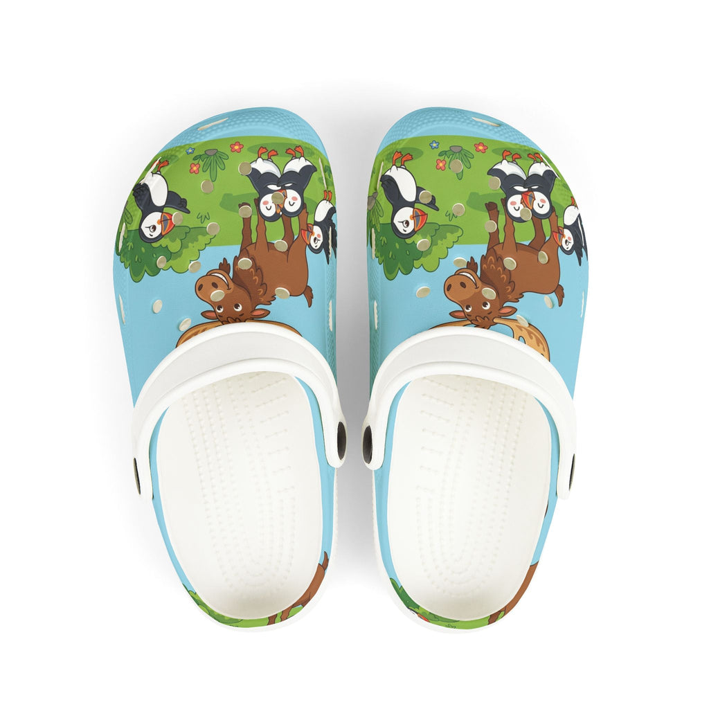 Kids Foam Clogs — Cute Moose & Puffin All - Over Print (Blue)Ember Spirit Apparel