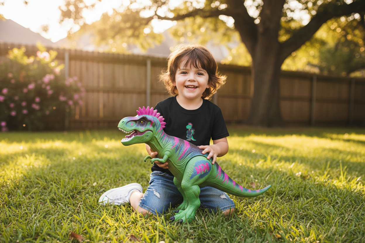 Kids T-Shirt — Punk Dinosaur Graphic Tee (Colorful Mohawk Dino Back & Front)Ember Spirit Apparel