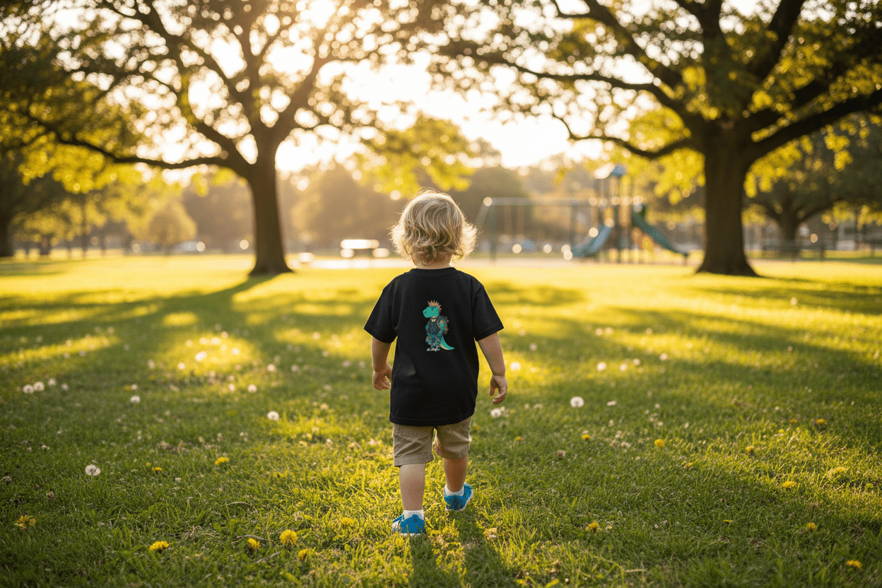 Kids T-Shirt — Punk Dinosaur Graphic Tee (Colorful Mohawk Dino Back & Front)Ember Spirit Apparel