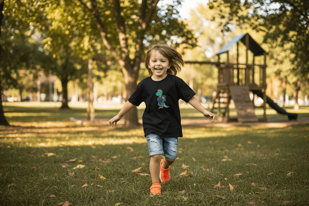 Kids T-Shirt — Punk Dinosaur Graphic Tee (Colorful Mohawk Dino Back & Front)Ember Spirit Apparel