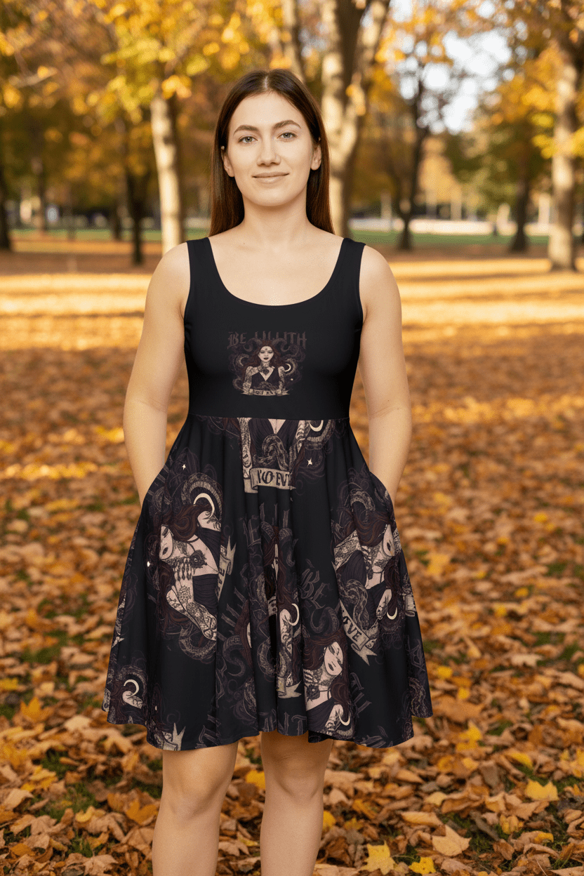 Goth summer dress lifestyle shot — street editorial — Ember Spirit Apparel