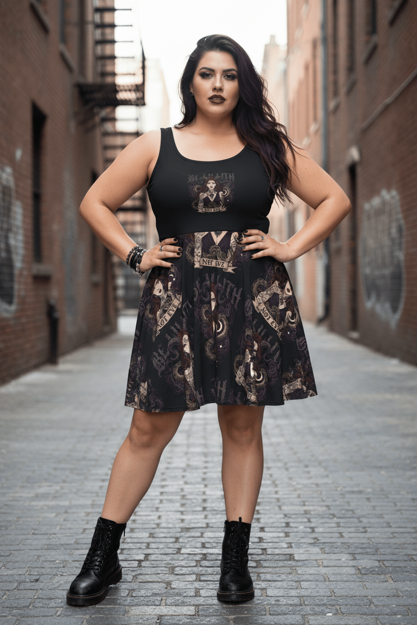 Lilith grunge dress layered under leather jacket — Ember Spirit Apparel