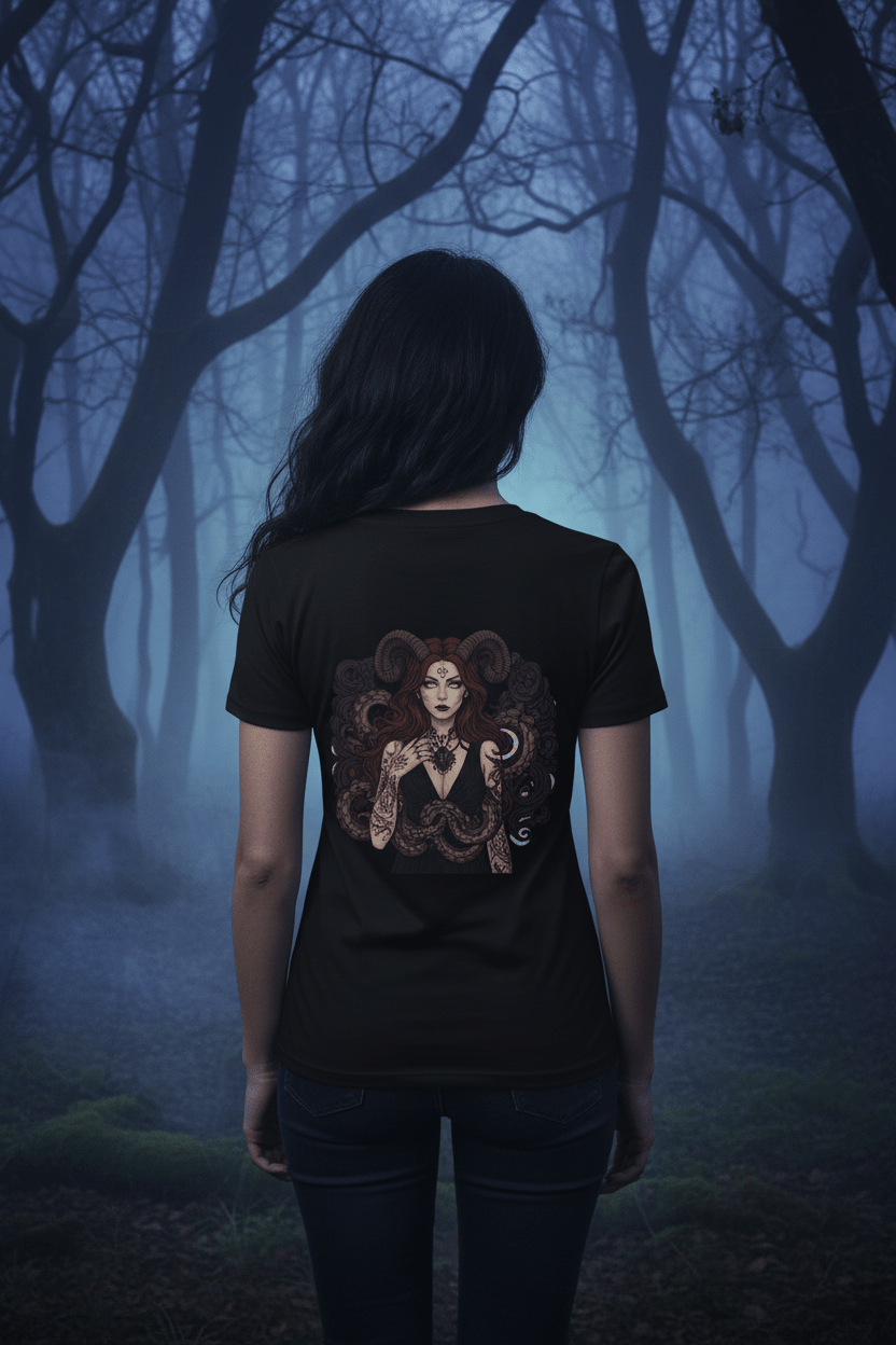 Lillith V - Neck Tee — “Beautiful Not Evil” Gothic Lillith Goddess ShirtEmber Spirit Apparel
