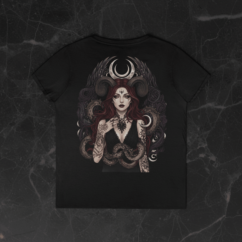 Lillith V - Neck Tee — “Beautiful Not Evil” Gothic Lillith Goddess ShirtEmber Spirit Apparel