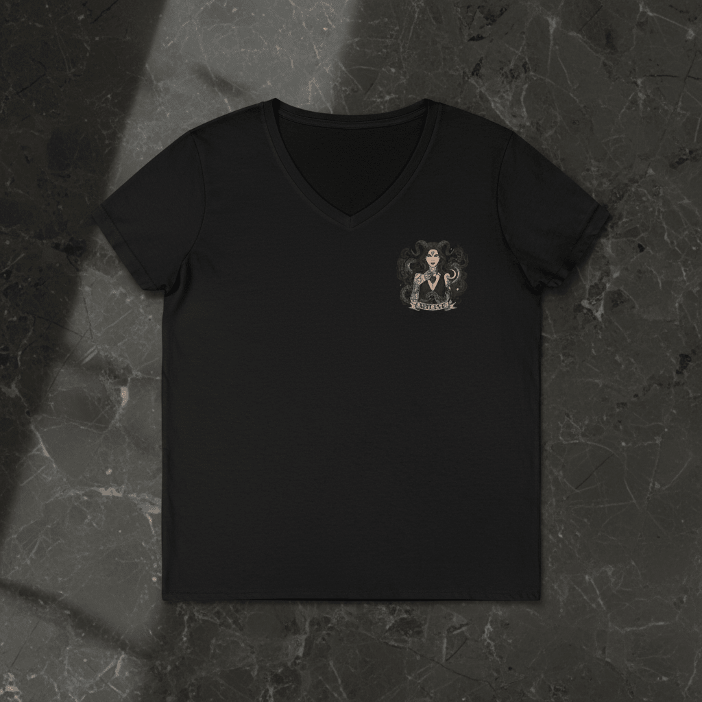 Lillith V - Neck Tee — “Beautiful Not Evil” Gothic Lillith Goddess ShirtEmber Spirit Apparel