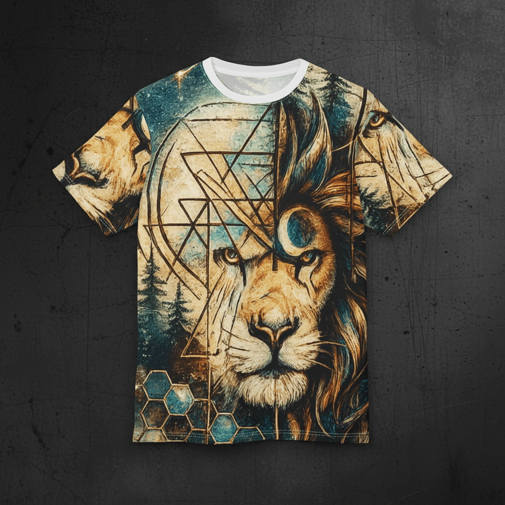 Lion Geometry Tee — Mystical Wildlife All - Over Print T-ShirtEmber Spirit Apparel
