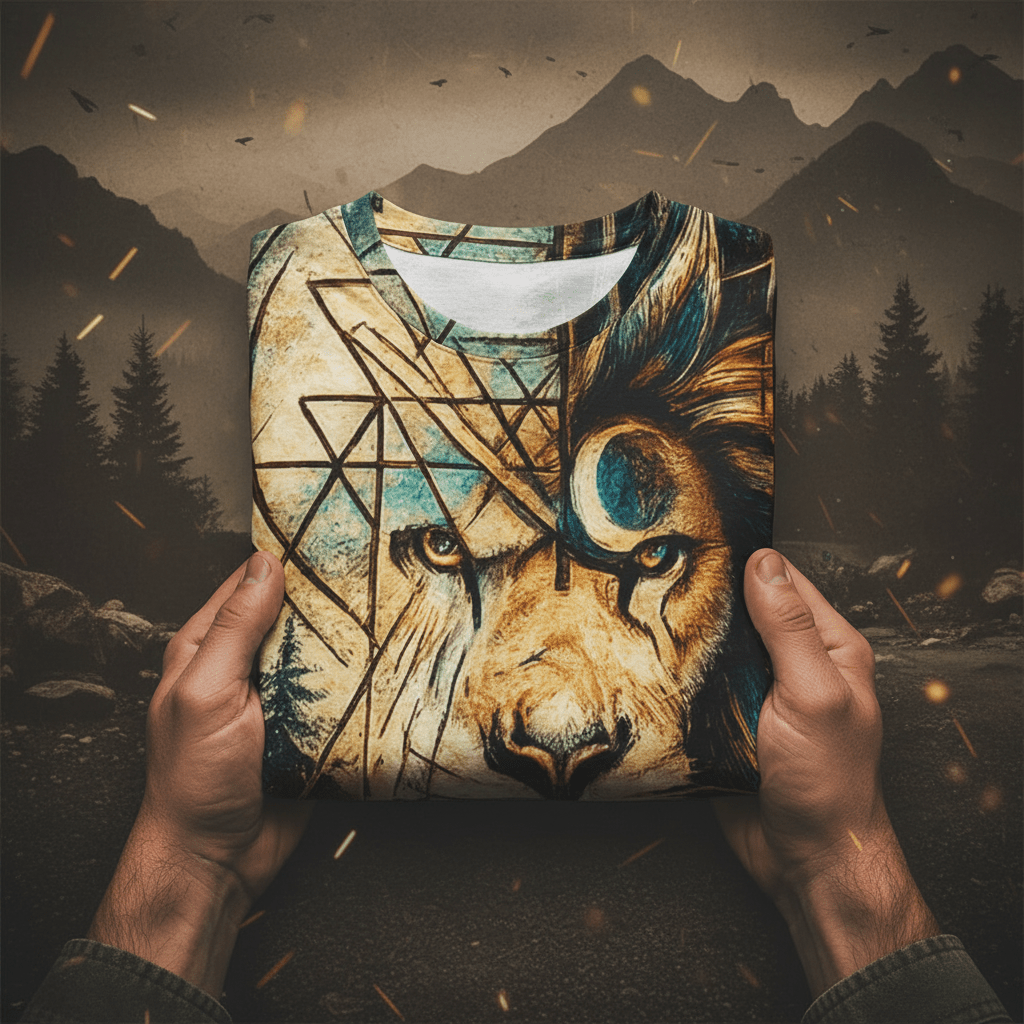 Lion Geometry Tee — Mystical Wildlife All - Over Print T-ShirtEmber Spirit Apparel