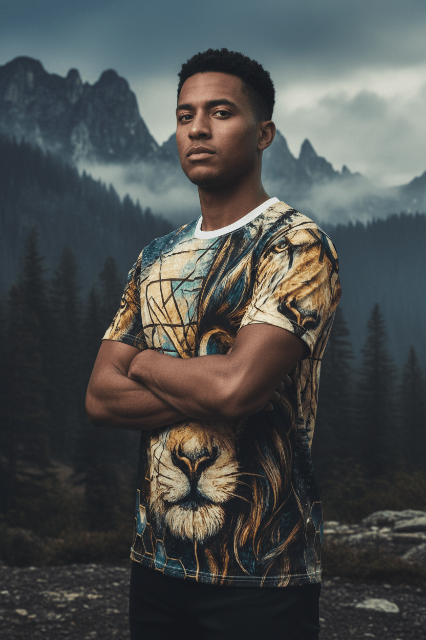 Lion Geometry Tee — Mystical Wildlife All - Over Print T-ShirtEmber Spirit Apparel
