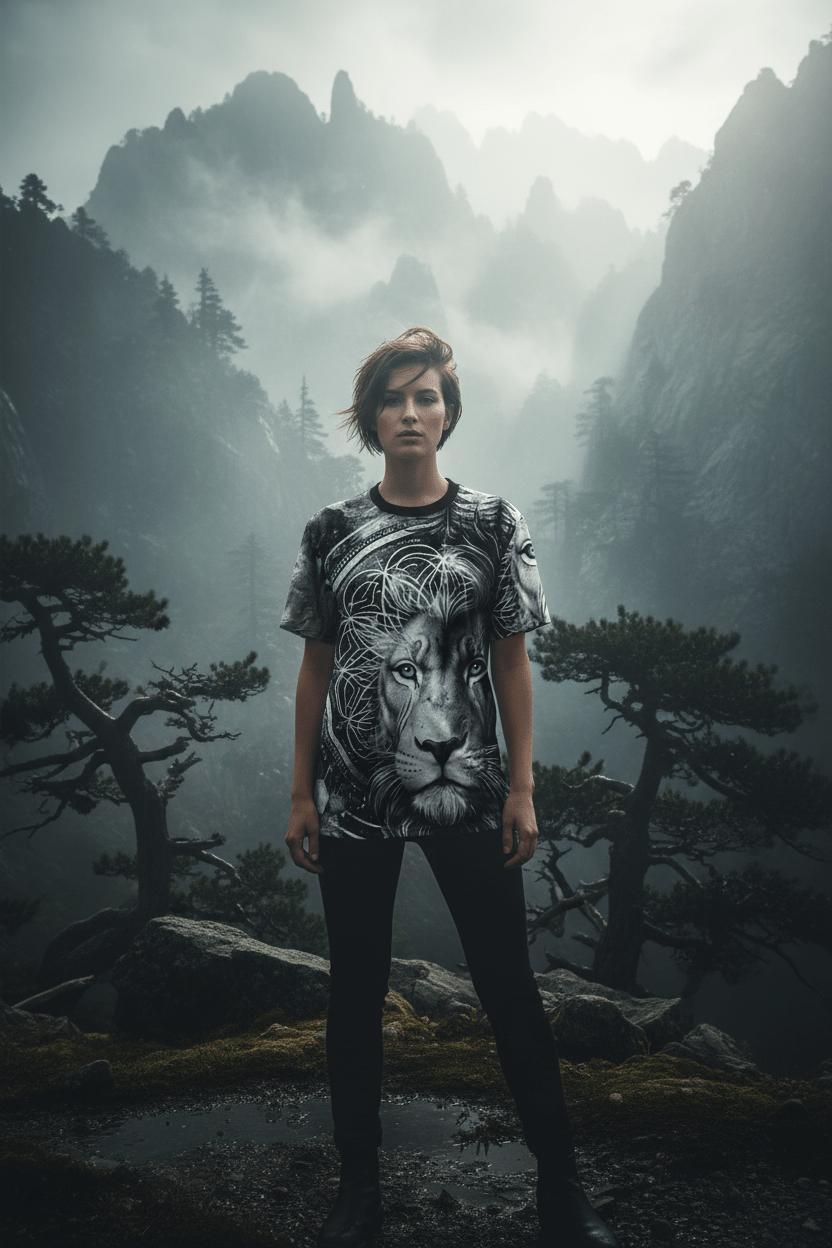 Lion Spirit All - Over Print Tee — Mystic Blue - Eyed Lion DesignEmber Spirit Apparel