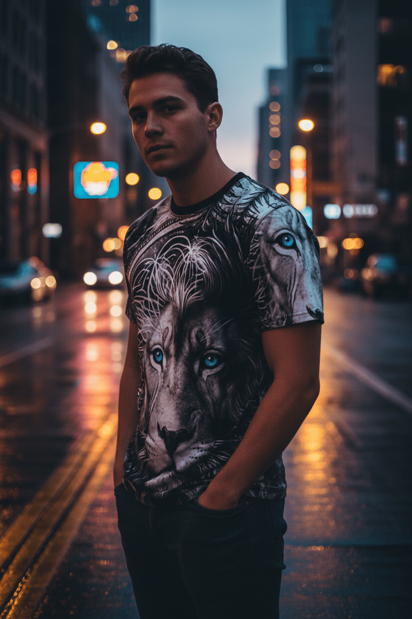 Lion Spirit All - Over Print Tee — Mystic Blue - Eyed Lion DesignEmber Spirit Apparel
