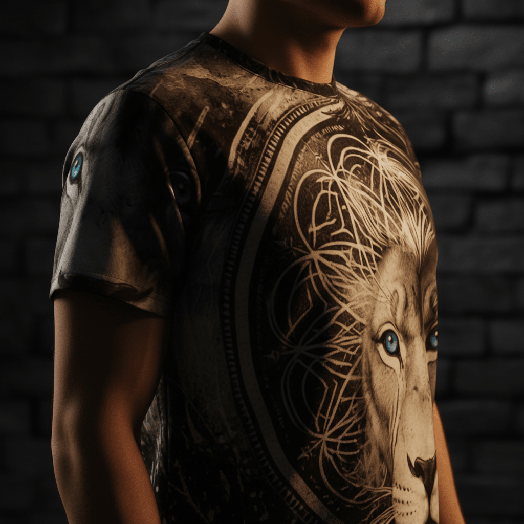 Lion Spirit All - Over Print Tee — Mystic Blue - Eyed Lion DesignEmber Spirit Apparel