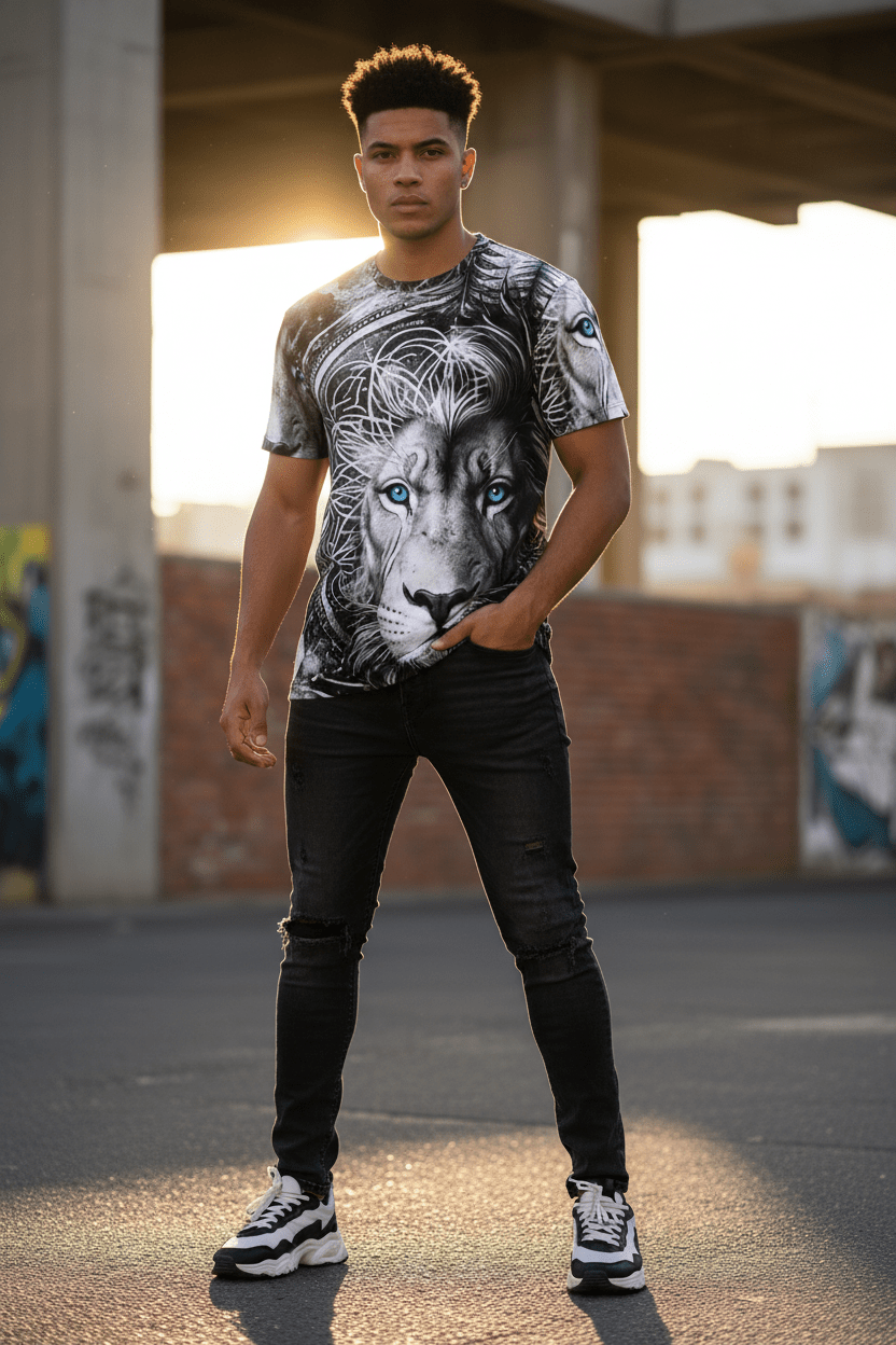 Lion Spirit All - Over Print Tee — Mystic Blue - Eyed Lion DesignEmber Spirit Apparel