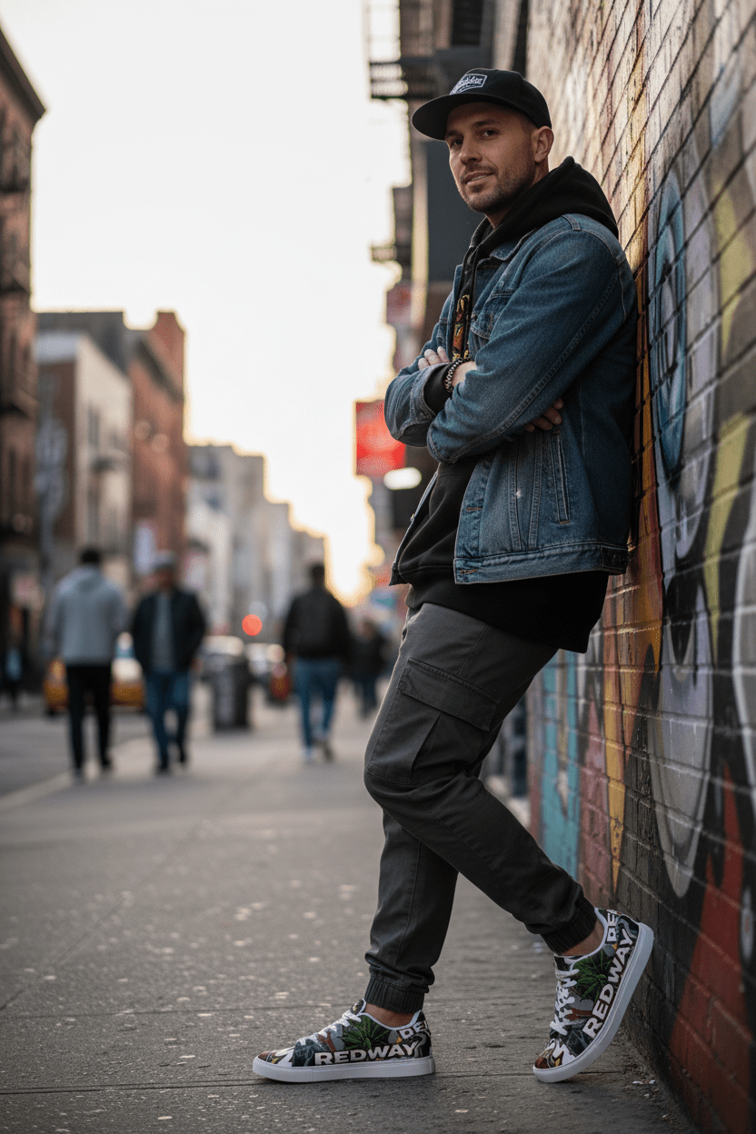 Low-Top Sneakers — Bold 'REDWAY' Graphic Leather ShoesEmber Spirit Apparel