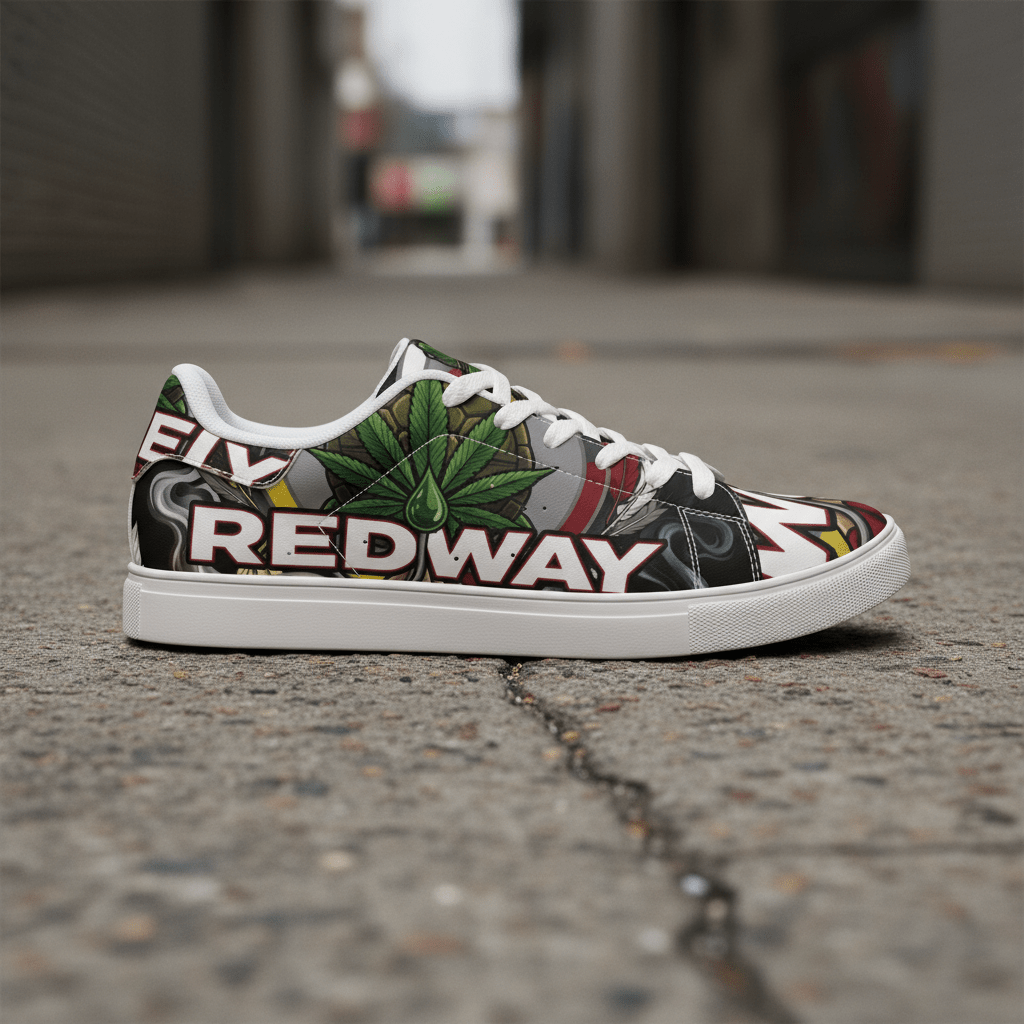 Low-Top Sneakers — Bold 'REDWAY' Graphic Leather ShoesEmber Spirit Apparel