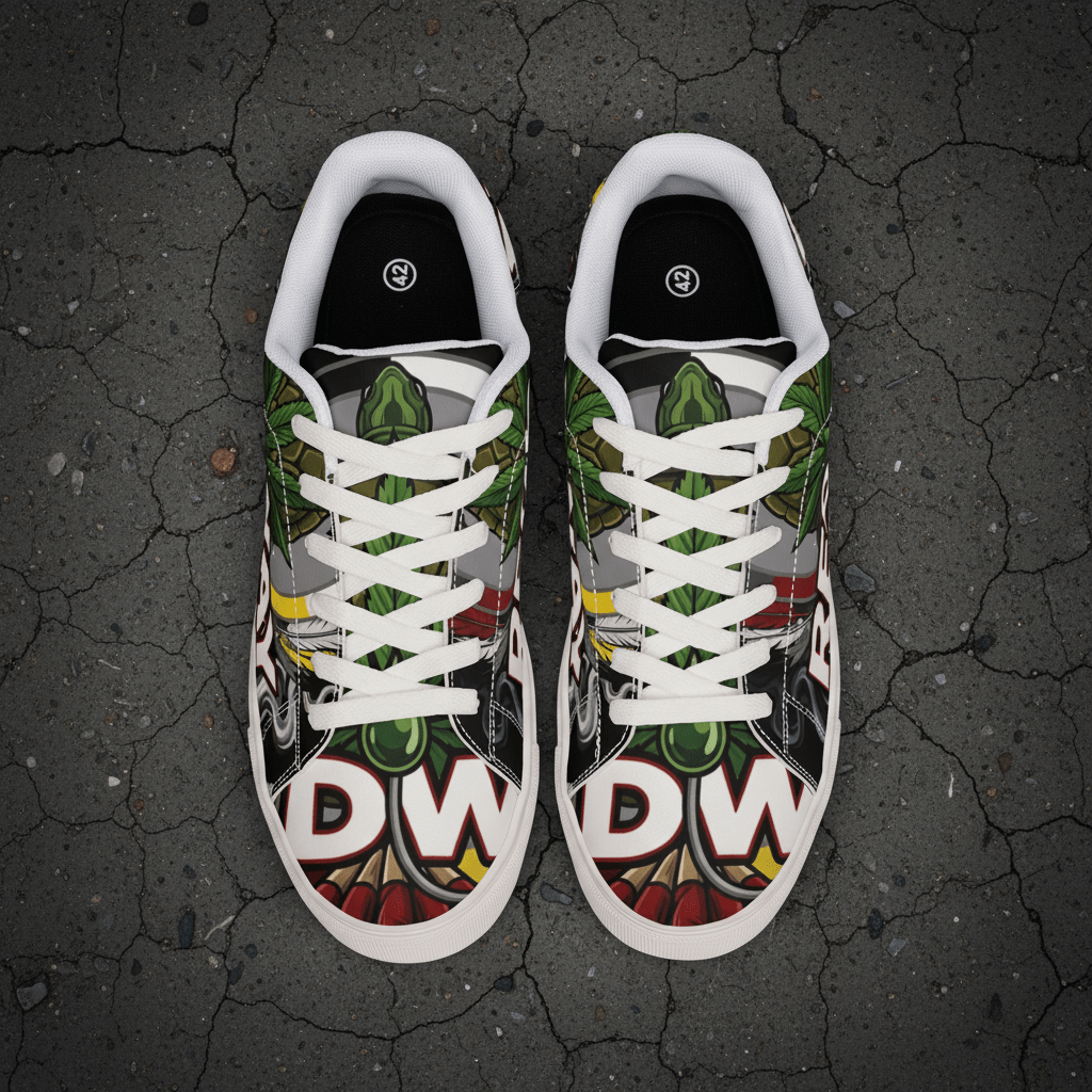 Low - Top Sneakers — Bold 'REDWAY' Graphic Leather Shoes Ember Spirit Apparel top view