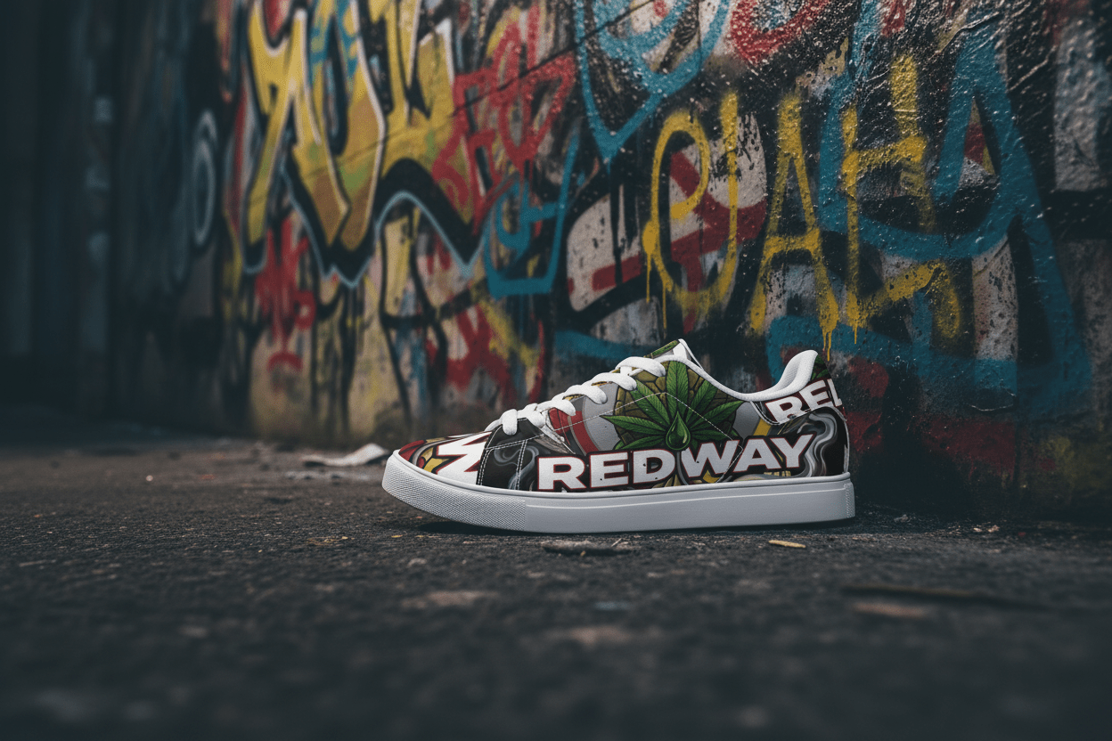 Low - Top Sneakers — Bold 'REDWAY' Graphic Leather ShoesEmber Spirit Apparel