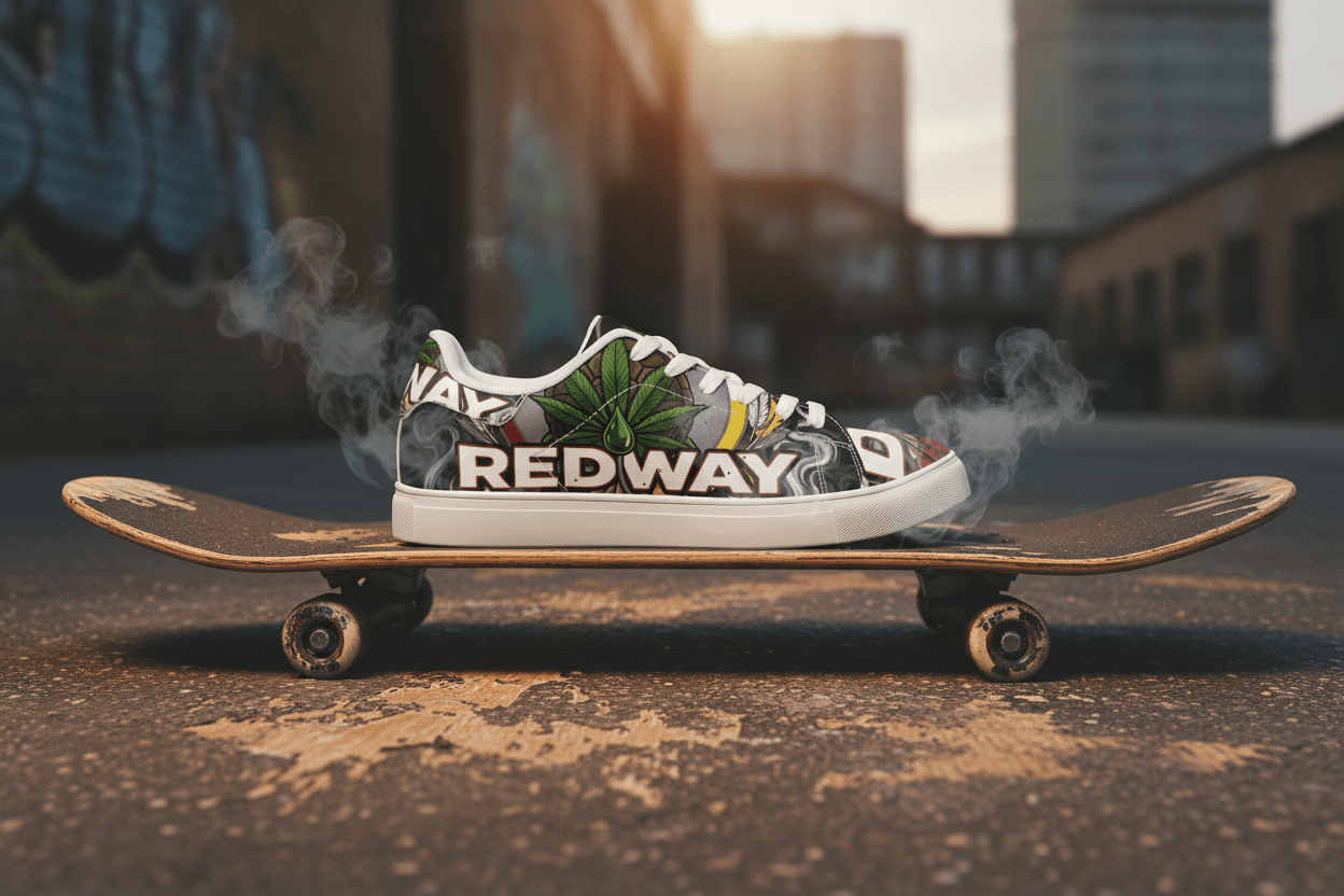 Low - Top Sneakers — Bold 'REDWAY' Graphic Leather ShoesEmber Spirit Apparel