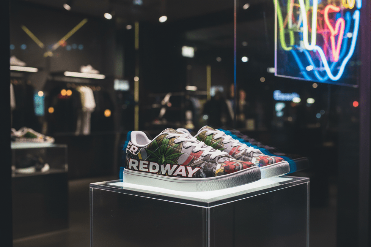 Low-Top Sneakers — Bold 'REDWAY' Graphic Leather ShoesEmber Spirit Apparel