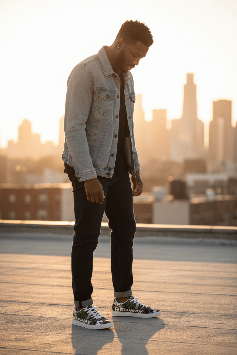Low-Top Sneakers — Bold 'REDWAY' Graphic Leather ShoesEmber Spirit Apparel