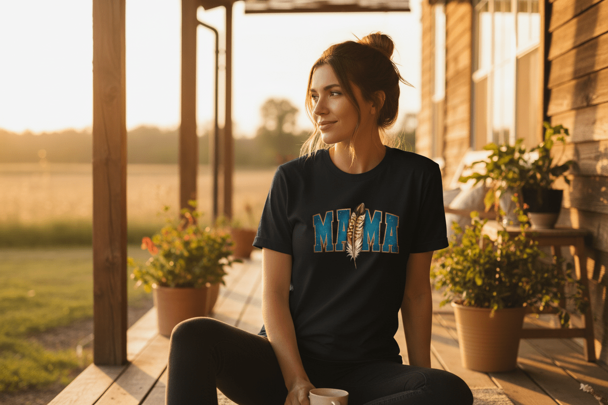 Mama Feather T-Shirt – Rustic Boho Mom Shirt, Mother's Day GiftEmber Spirit Apparel