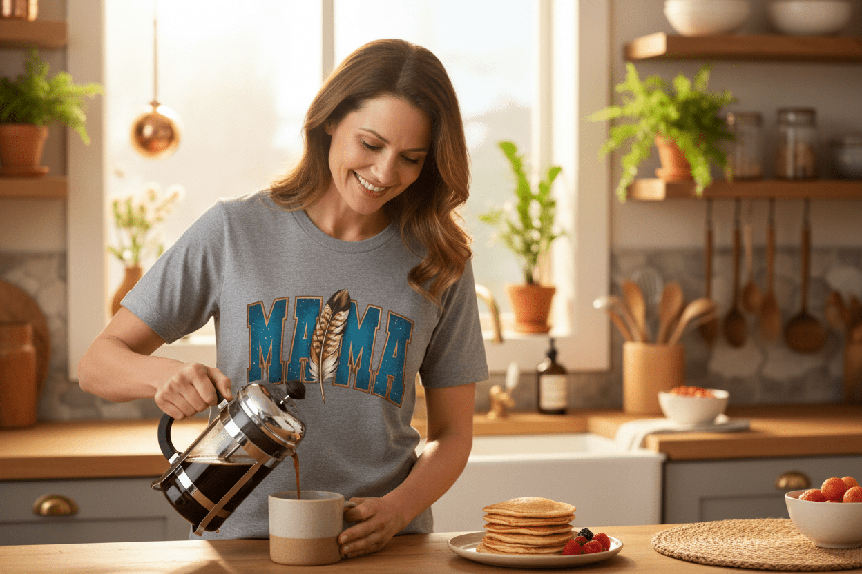 Mama Feather T-Shirt – Rustic Boho Mom Shirt, Mother's Day GiftEmber Spirit Apparel