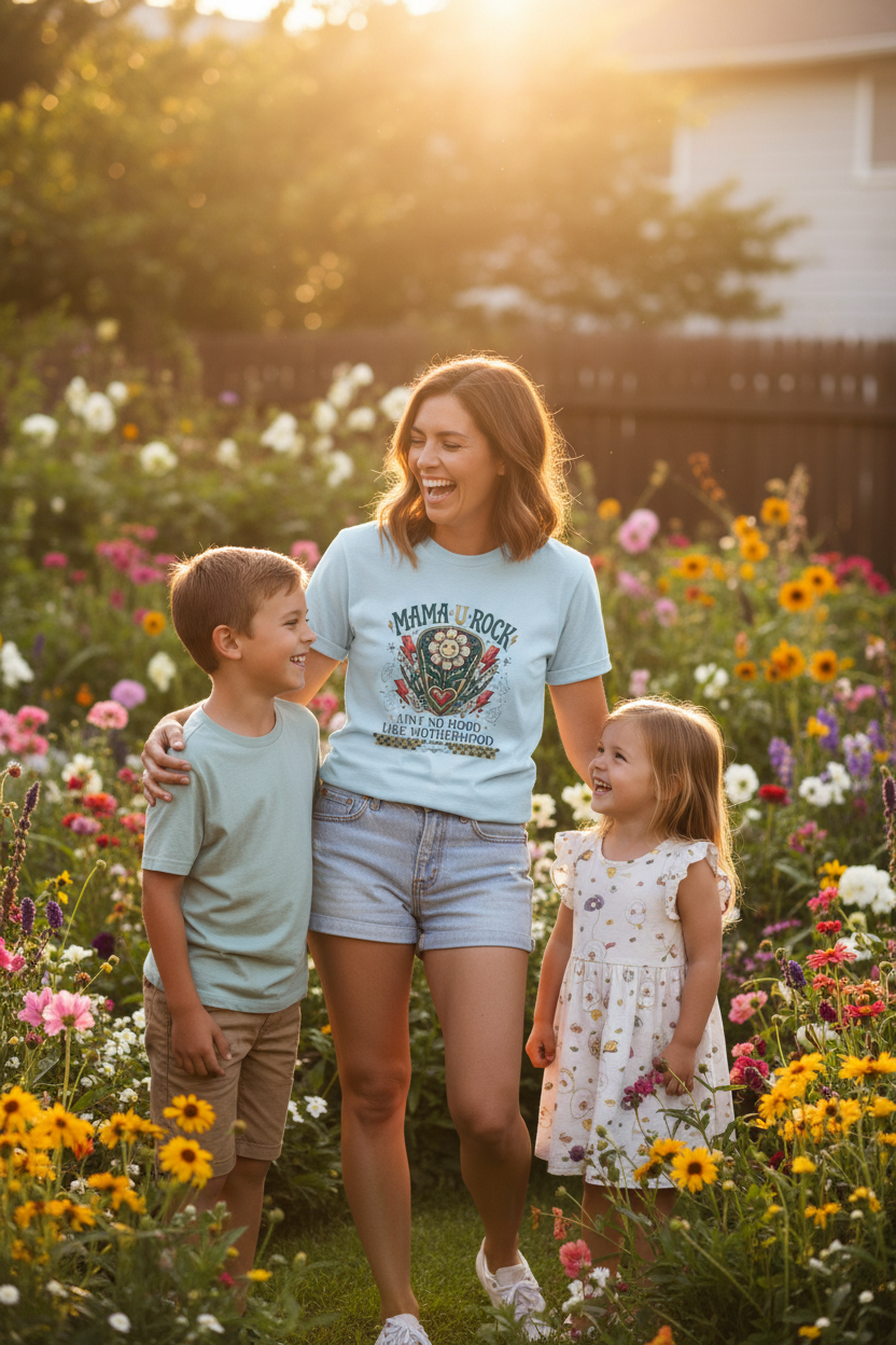 Mama U Rock T-Shirt — Vintage Flower Heart Graphic Tee for MomsEmber Spirit Apparel