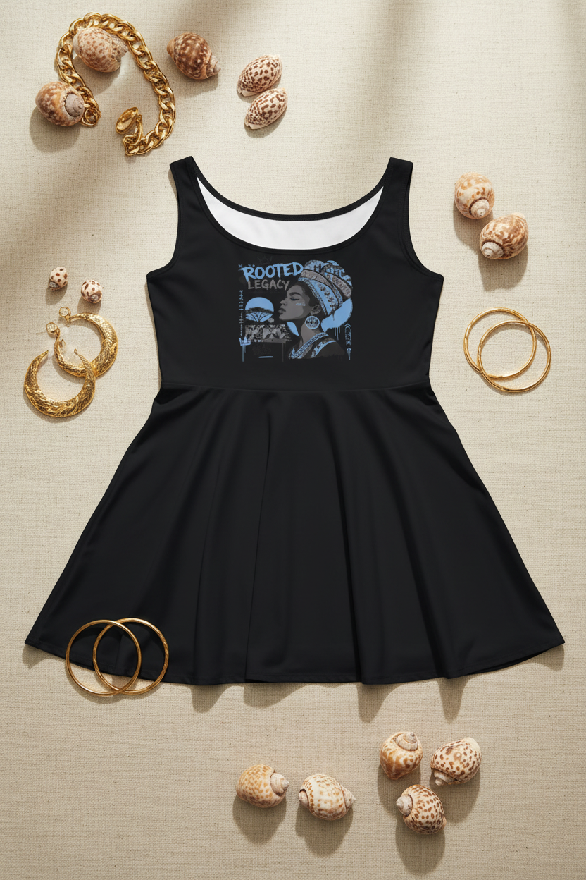 Rooted Legacy Women's African Queen Skater Dress — Empowered Vintage Graphic