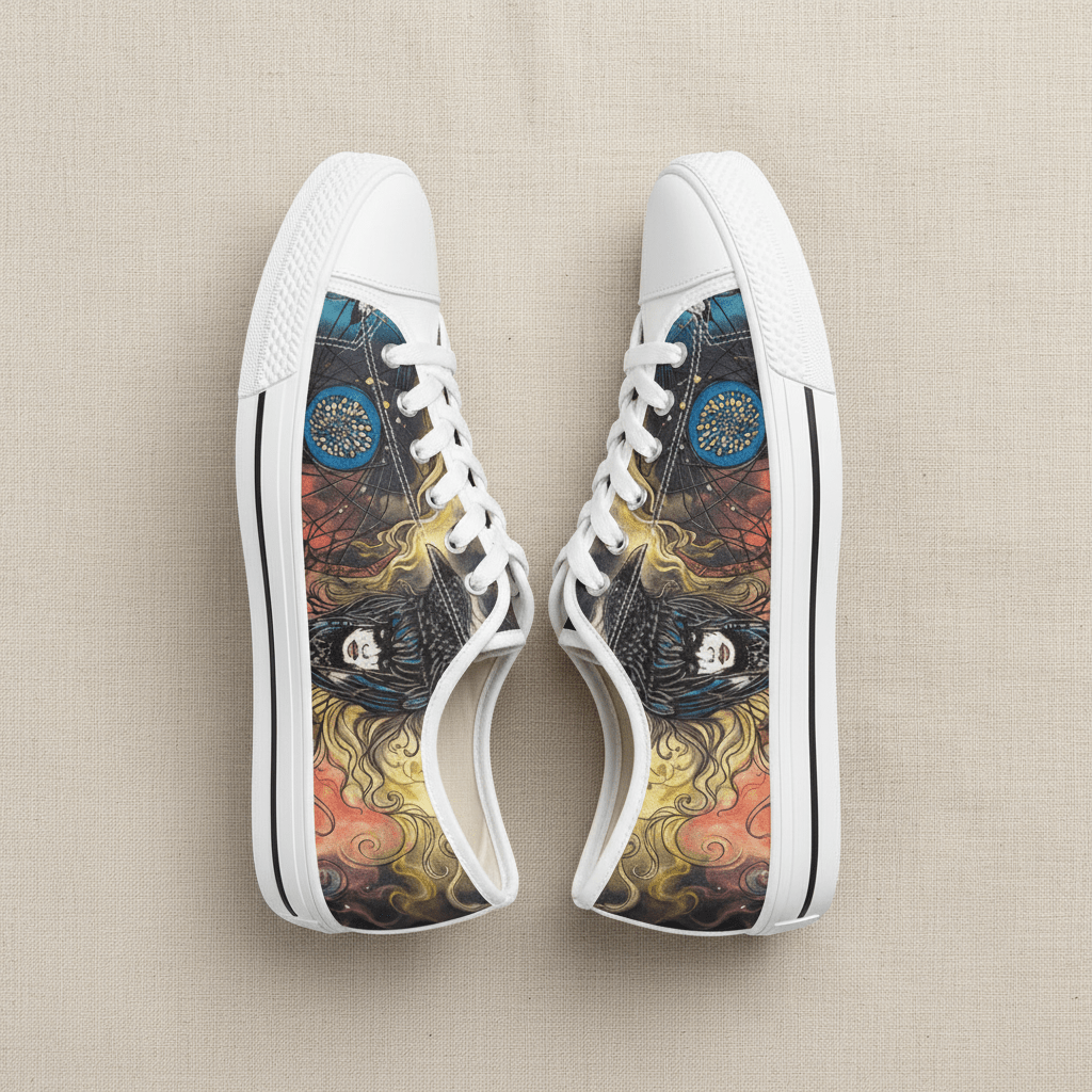 Medicine of the Raven Low Top Sneakers — Spirit Roots, Water & Sky DesignEmber Spirit Apparel