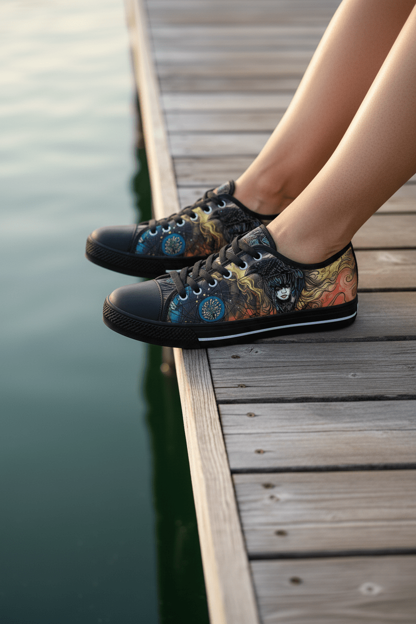 Medicine of the Raven Low Top Sneakers — Spirit Roots, Water & Sky DesignEmber Spirit Apparel