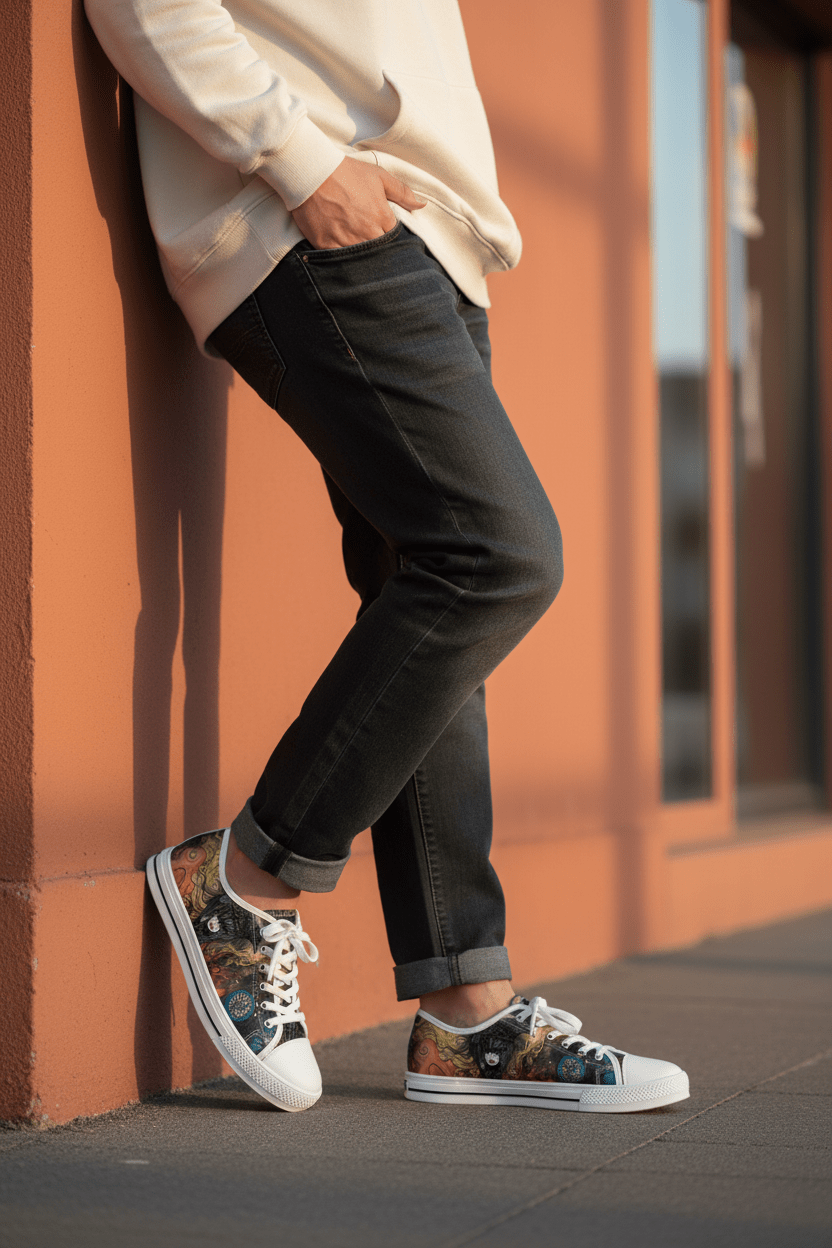 Medicine of the Raven Low Top Sneakers — Spirit Roots, Water & Sky DesignEmber Spirit Apparel