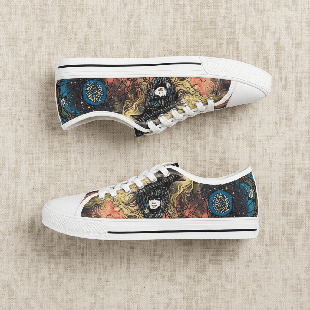 Medicine of the Raven Low Top Sneakers — Spirit Roots, Water & Sky DesignEmber Spirit Apparel